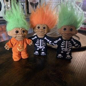 Russ Halloween Troll Dolls Set Green and Orange